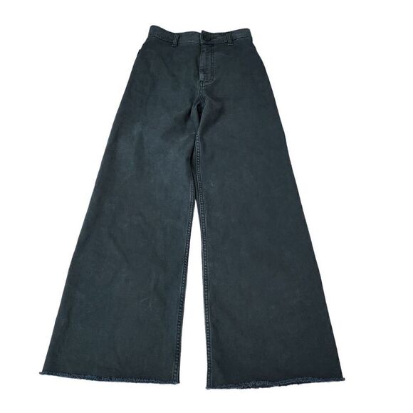 Zara Denim - Zara Jeans Womens 2 Green Wide Leg High-Rise Bloggers Fave‎ Boho Raw Hem Y2K